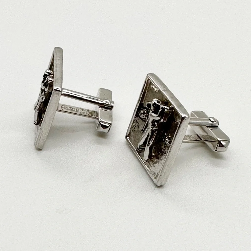 Vintage Anson Golfer Silver Toned Square Cufflinks